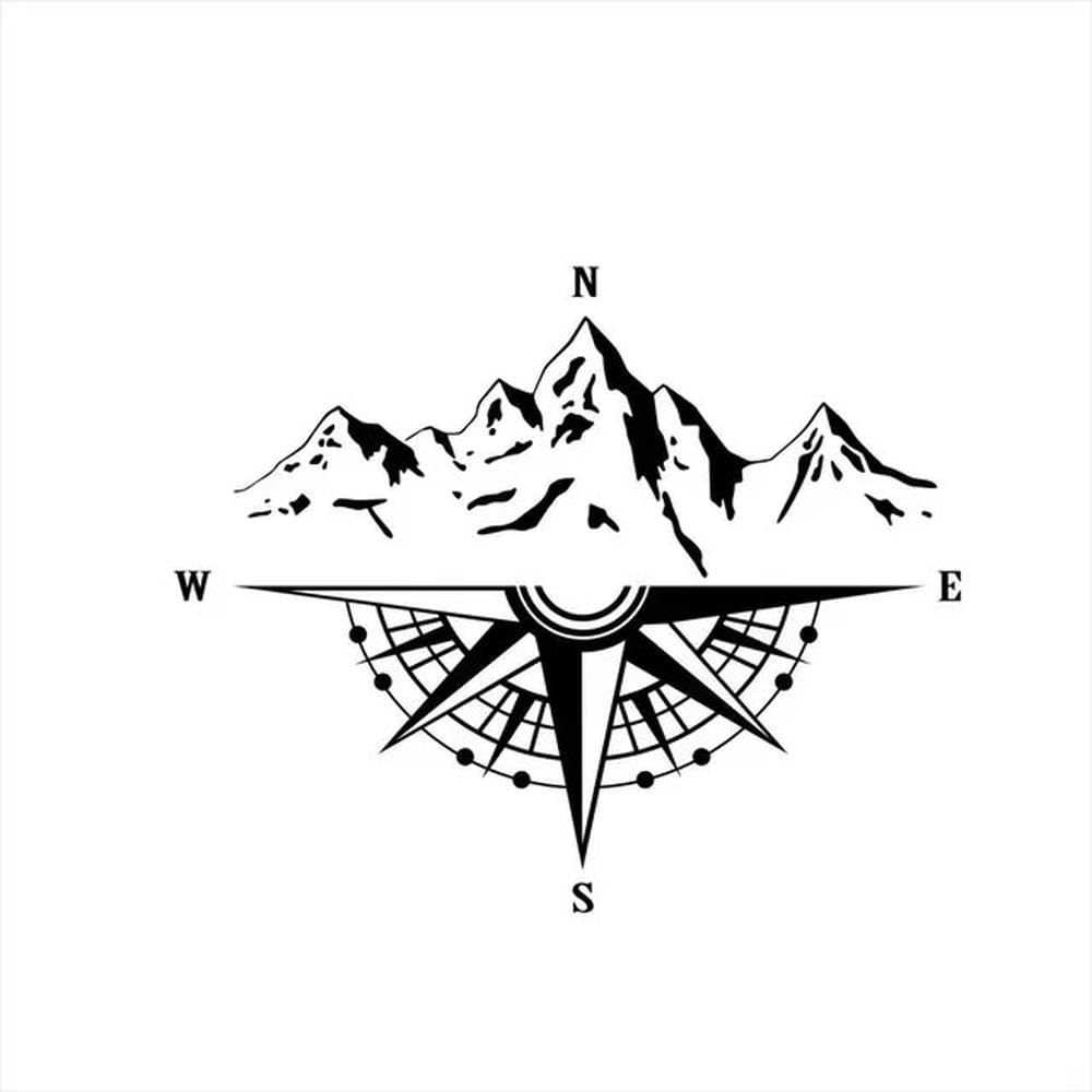 Truck Side Hood Stickers Mountain Adventure Compass Car Sticker Adornment Vinyl Decals(Black)