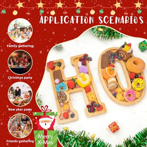 Image of 6PCS Bamboo Christmas Decorations Letters Charcuterie Board Box-(with 14 Balloons and Bow) HOHOHO Charcuterie Letters Fillable Food Christmas Party Supplies Table Decoration Food Tray Platter