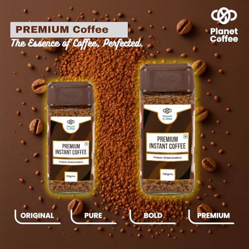Image of Planet Coffee | PREMIUM Coffee | 100 Gms Jar | Pure Arabica | Freeze-Dried Instant Coffee | No Added Sugar | Makes 50 Cups | Medium Roast | Unflavoured Coffee