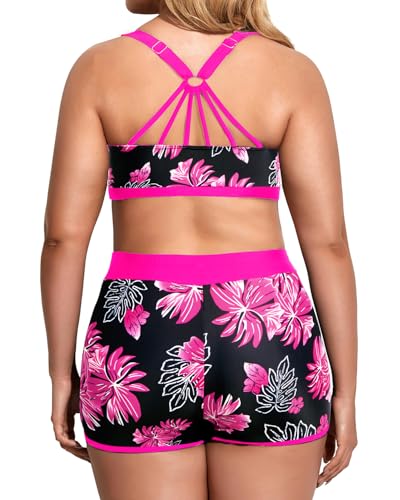 Image of Holipick Women Plus Size Swimsuits - Athletic 3 Piece Tankini with Shorts