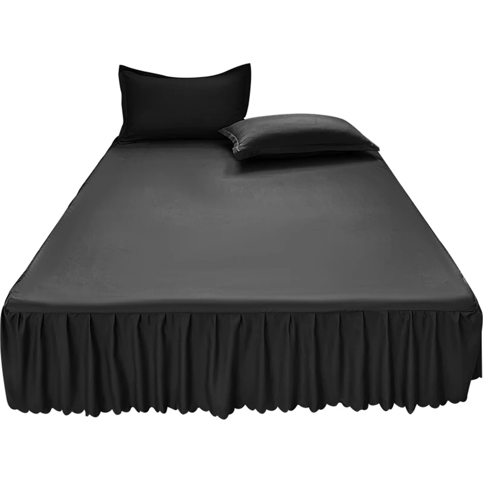 Bed Skirt Solid Color Bed Skirt Four Corners With Elastic Band Brushed Queen/King Size Постельное Бельё Набор Skirts (Without Pillowcase)(Black,200x200cm)