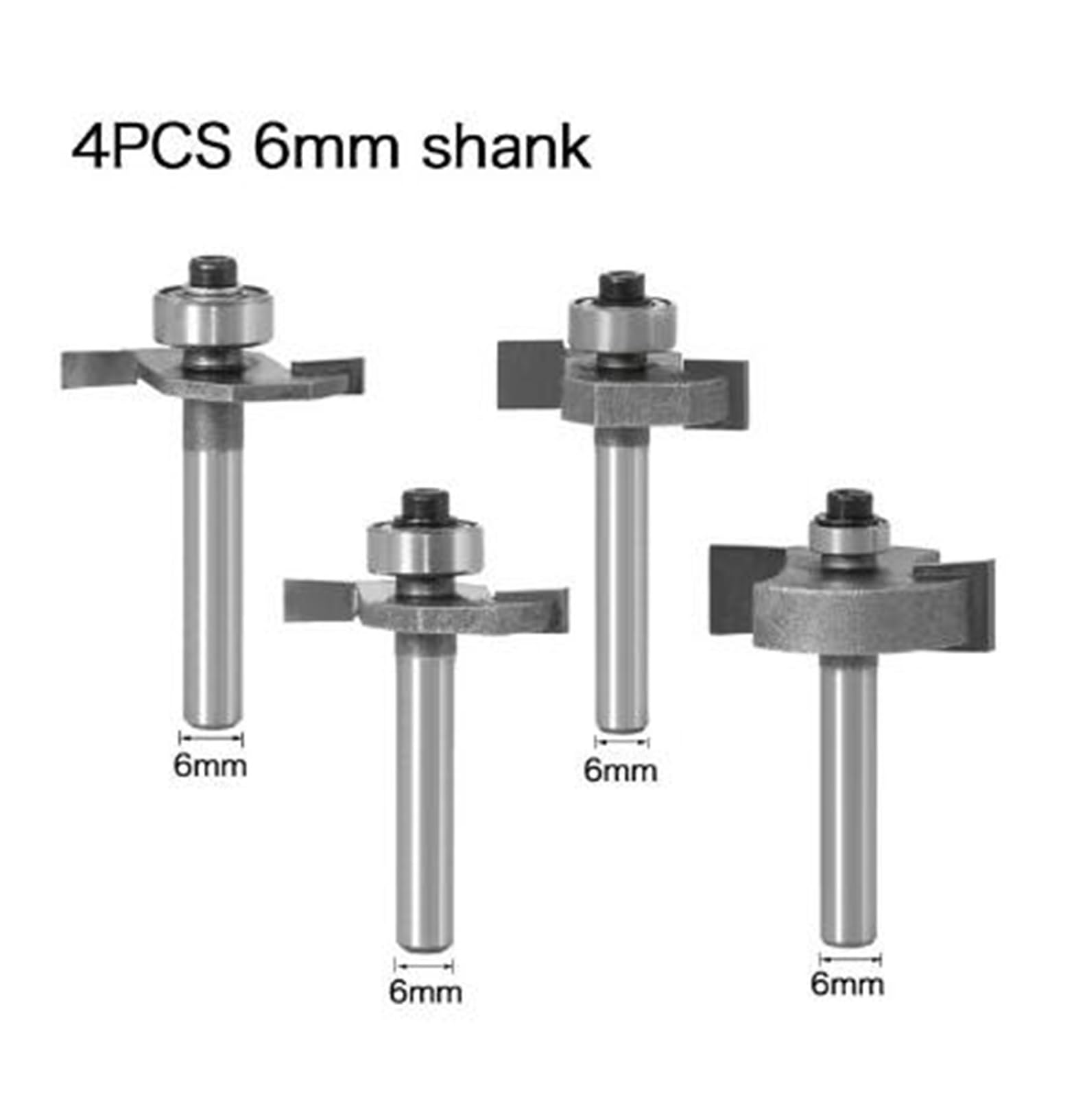 4 Uds 6mm 6,35mm vástago T-Slot fresas C3 carburo "T" tipo galleta cortador de ranura for juntas broca de enrutador de madera con rodamiento(4pcs 6mm shank)