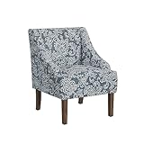 HomePop Home Decor | Upholstered Classic Swoop Arm Accent Chair | Accent Chairs for Living Room & Bedroom | Decorative Home Furniture, Blue Denim Jacobean Print