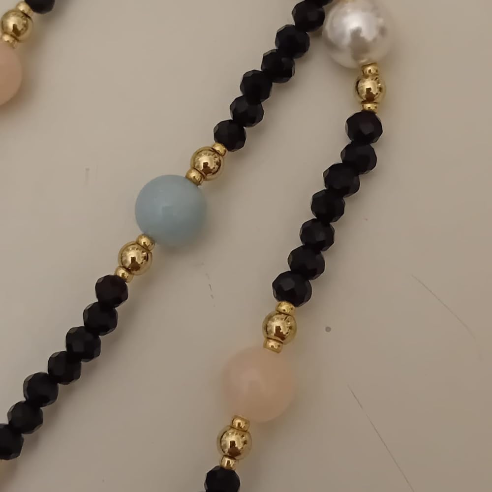 Generico Collana Donna a Doppio Filo con Cristalli Neri | Pietre Dure Multicolore | Collana Elegante con Componenti | Chiusura in Acciaio Dorato | Gioiello Donna Idea Regalo