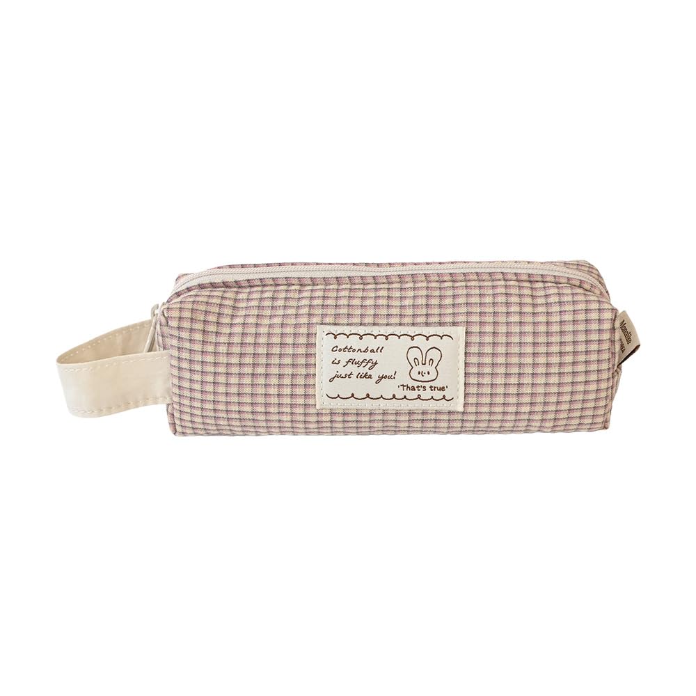 Monolike Unmatched Friends Fabric Check Block Pencil Case, Vintage pink - Aesthetic Gingham Pastel Desk Organizer, Soft Padded Makeup Brush Case, Trendy Minimalist Stationery Pouch