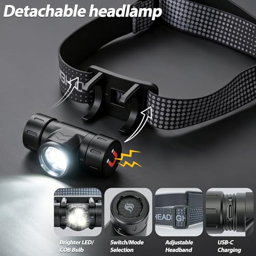 Image of Rechargeable Headlamp 6PCS, Super Bright LED Headlamp with 4 Modes, 180 Adjustable Beam Angle, Head Lights for Forehead, Hard Hat Headlight, IPX4 Waterproof, Ideal for Camping, Hiking, Fishing