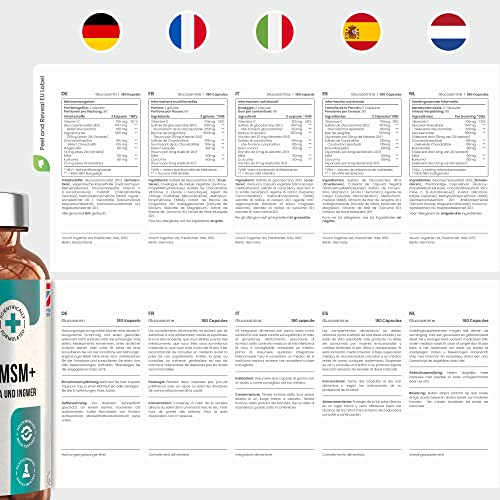 Glucosamin Chondroitin MSM Hochdosiert | 180 Kapseln | 3 Monate Vorrat | Kollagenbildung für Knochen & Knorpelfunktion | Mit Kurkuma, Ingwer & Hagebutte | VitaBright