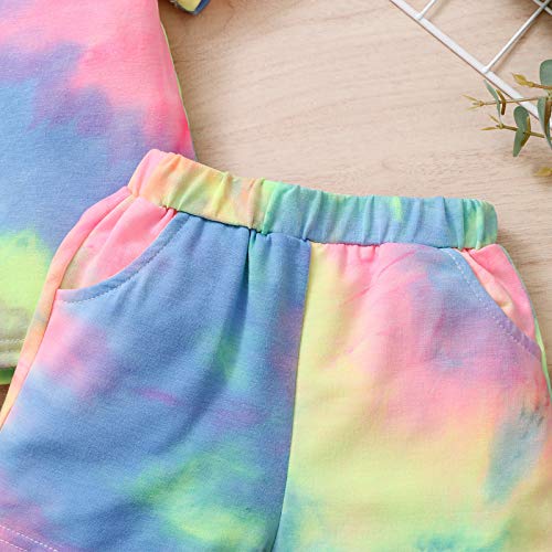 Shorts curtos de manga para meninos com capuz, roupas tingidas e arco-íris para meninas bebês (azul,