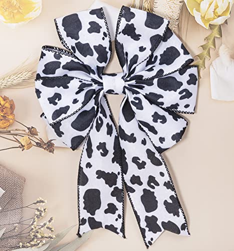Yaseo Cow Print Wired Edge Ribbon, White And Black Animal Pattern Print Ribbon For Wreaths, Wrapping, Crafting And Home Party Decorations, 2.5 Inches X 10 Yards #TOP2
