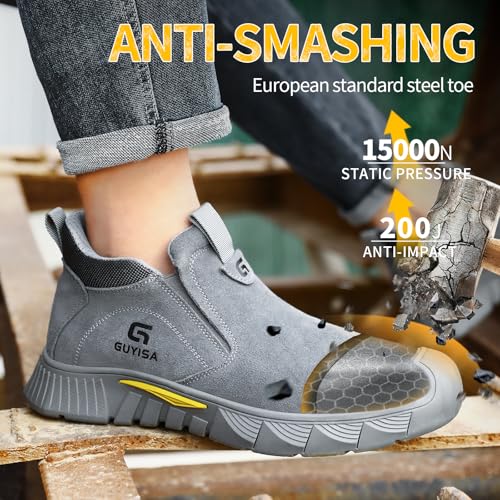 Image of Work Boots for Men Slip On Welding Boots for Men Indestructible Steel Toe Boots Men's Steel Toe Shoes Fireproof Safety Toe Shoes Construction Boots for Welder Men's Work Shoes.