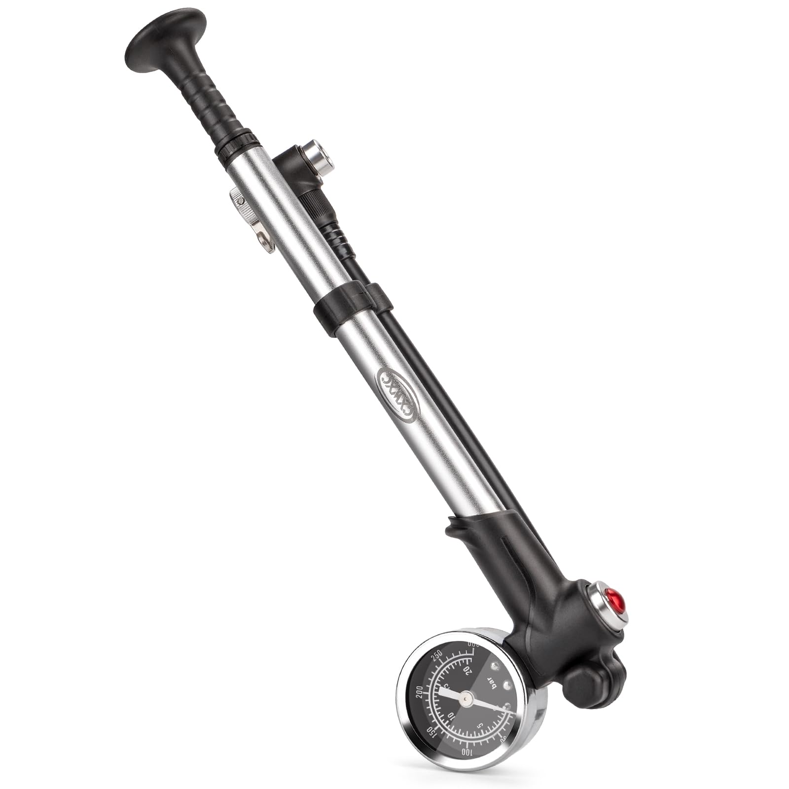 CXWXC マウンテンバイク用ショックポンプ - 高圧サスペンションポンプ 300PSI - フロントフォークとリア自転車サスペンションエアショック ゲージ付き ロスなしエアポンプ