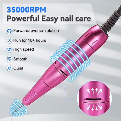Professional Electric Nail Drill, Rechargeable 35000 Rpm E-File Nail Drill Kit For Gel, Acrylic Nails, Manicure Pedicure Polishing Tools With 16 Pcs Bits, Great For Home Or Salon (Pink) #TOP2