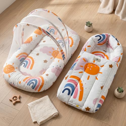 Image of StarAndDaisy 2-in-1 Baby Sleeping Bag with Mosquito Net for Newborn -Soft & Breathable Cotton Sleeping Sack Cum Wrapper /Foldable Bag for Baby Protection.