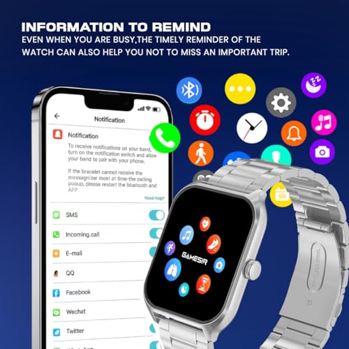 Image of GameSir H9 Smartwatch - Big Display | Bluetooth Calling | Heart Rate & SpO2 Monitor | 100+ Sports Modes | Long Battery | IP68 Waterproof | TFT Display | Design for Men & Women (Metal Silver)