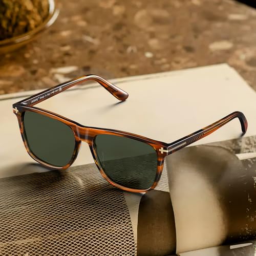 AVAWAY Green Lens Retro Square Polarized Sunglasses for Men UV400 Protection, Acetate Fashion Driving Eyewears Male Outdoor Sport Glasses, standard2