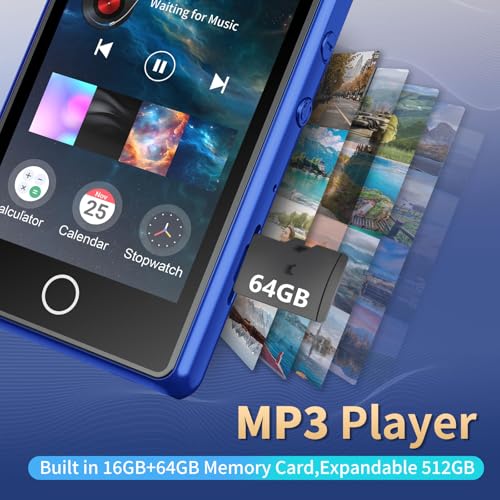 Image of Mp3 Player for Kids, 80GB Bluetooth MP3 Player, Digital Music Player Portable HiFi Sound Full Video Format, MP3 & MP4 Players with Speaker, FM Radio, Voice Recorder, Shuffle Repeat, Up to 256GB, Blue