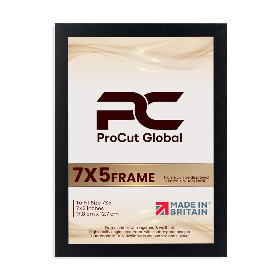 Procut Global 7X5 Black Picture Frames – Sleek Wooden Photo Frame with Shatterproof Perspex for Wall or Tabletop – Perfect for Posters, Certificates, Prints–Multiple Sizes & Colors Available — image 1