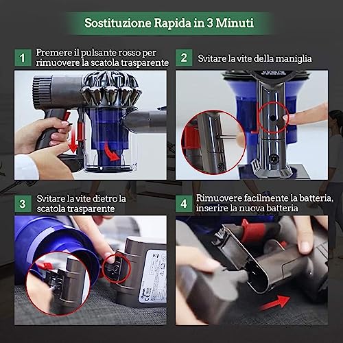 BuTure Batteria Dyson V6, 6000mAh Batteria per