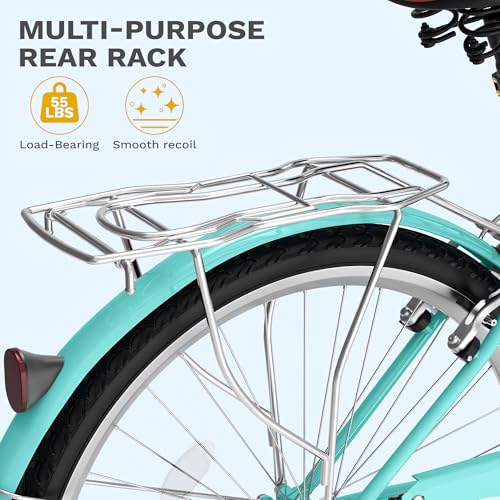 image for DWVO Beach Cruiser Bike for Women, 24 & 26 Inch Womens Bike with Adjus