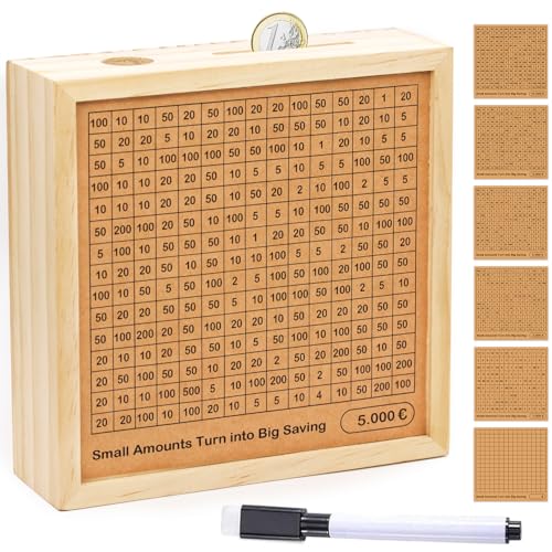 Tirelire en Bois Réutilisable et Rétro avec Objectifs d'Économie Intégrés : 10 000/5 000/3 000/2 000/1 000