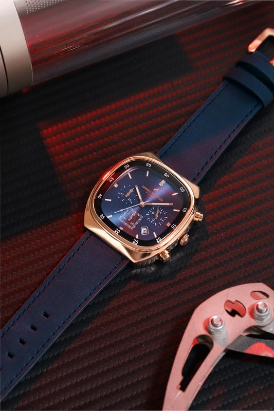 Image of Daniel Hechter Paris Bercy Collection Analog Quartz Watch for Men with Square Dial, Multifunction Sub-Dials, Date Display, Crystal Hour Markers and Leather Strap - DHM1001