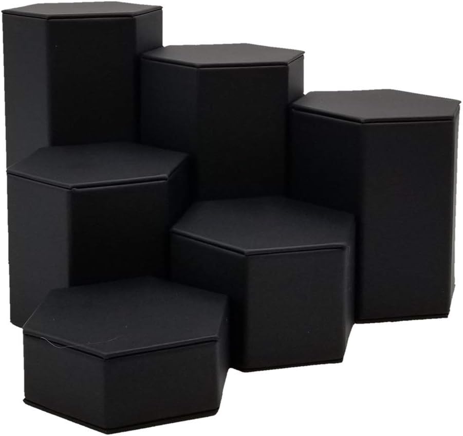 888 Display USA, Inc 6 Piece Deluxe Hexagon Shaped Black Leatherette Risers Set