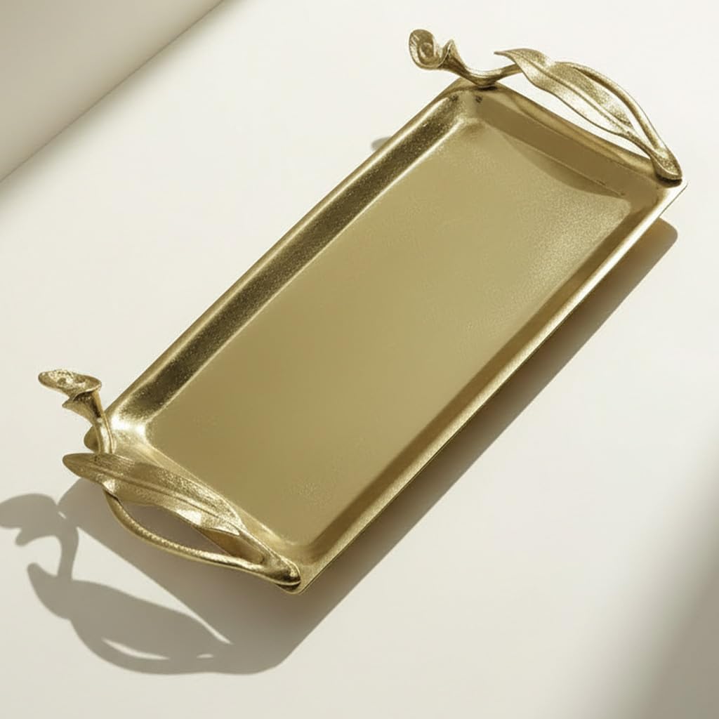 Decozen Bathroom Tray - Elegant Aluminium & Brass Bathroom Decor, Bath Tray, Decorative Kitchen, Bedroom & Home Decor Countertop Organizer - Bath & Vanity Trays - Christmas Decorations