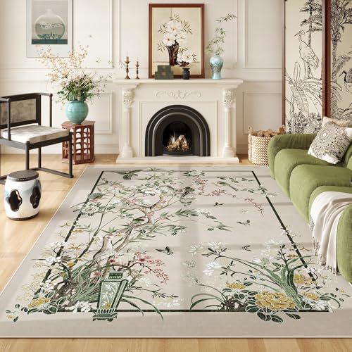 Tapete decorativo rectangular 5x7 beige lavable miniatura 2