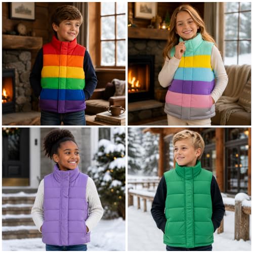 Image of Mud Kingdom Girls Boys Puffer Vest Rainbow Stripes Stand Collar Sleeveless Jacket 2-9 Outerwear Years