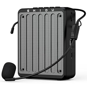 SHIDU Mini Voice Amplifier for Teachers, Bluetooth Voice Amplifier with Wired Microphone Headset, Portable Rechargeable Bluetooth Speaker for Classroom, Tour Guides, Speech, Meeting, Yoga-M200(Black)
