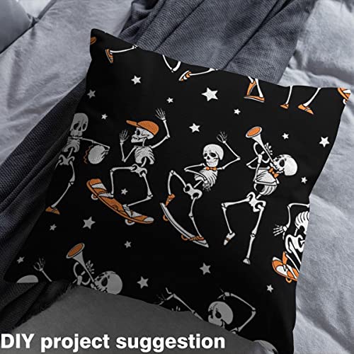 Halloween Fabric by The Yard,Hipster Skull Pumpkins Reupholstery Fabric for Chairs,Skateboard Musician Skeletons Waterproof Outdoor Fabric,2 Yards,(L184*W150cm) Black White - Image 3