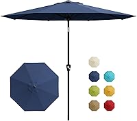 GarveeLife 9FT Umbrella Outdoor Patio, Table Umbrella with Push Button Tilt and Crank, 8 Sturdy Ribs Waterproof UV Protection for Garden, Pool, Deck, Backyard, Market (Navy)
