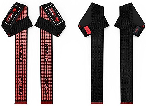 Neoprene Padded Weight Lifting Straps - In Red & Black - Hand Crafted for Wrist Comfort & Lifting Power - Best Cotton Weightlifting Strap That Enhance Grips & Strong Enough for Your Heavy Duty Pro Bodybuilding Dead Lifting Workout - Crown Gear Magnet Straps Regular or X-grip - 1 Year Replacement Warranty