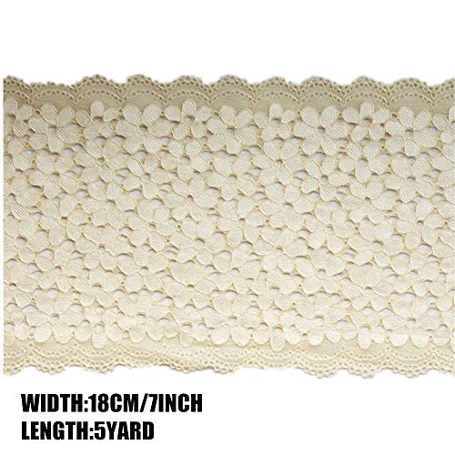 5 Yards Forget-Me-Not Floral Lace Ribbon Stretchy Embroidered Tulle Lace Trimming Fabric For Hair Accessories Sewing Crafts Wedding Party Decorations (Beige) #TOP1