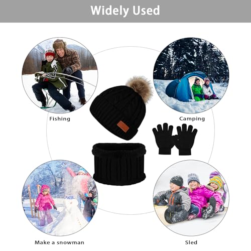 Image of Kids Hat Scarf Gloves Set, Kids Winter Beanie Hat Scarf Gloves Set with Knit Thick Warm Fleece Lined for 1-6 Years Old