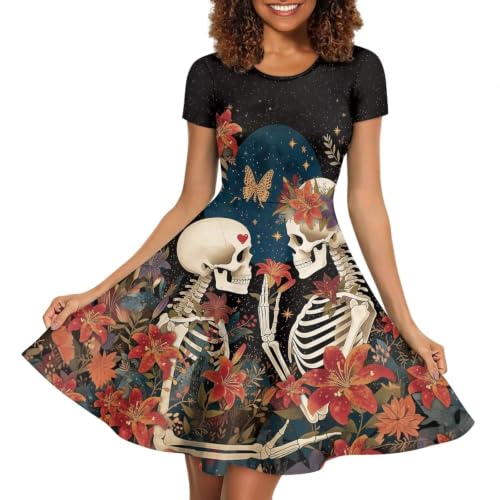 Image of HUGS IDEA Womens Puffy Swing Midi Dress Round Neck Short Sleeve Party A-Line Dresses