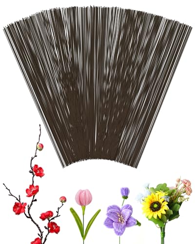 100 PCS FIVEIZERO 26 Gauge Brown Floral Wire Stems for Artificial Flower Making,Florist Wire,Flower Wires for Crafts,Alambre para Flores for Wreaths, Flower Arrangements and DIY Projects