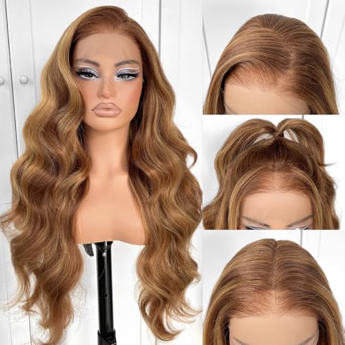 MITIMES 13x6 Highlight Ombre Glueless Lace Front Wigs Pre Plucked Synthetic Ready To Wear Honey blonde Lace Front Wig Body Wave Wig For Women