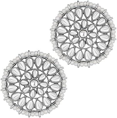 Aheli Stylish Faux Kundan Round Studs Big Earrings Indian Wedding Traditional Fashion Jewelry Gift for Women