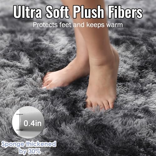 PAGISOFE Abstract Soft Shaggy Rugs for Living Room 5x8 Ft,Tie-Dyed Grey Fluffy Rugs for Kids Room Furry Carpets for Bedroom Room Decor Aesthetic Large Shag Carpet for Boys Girls Dorm Nursery
