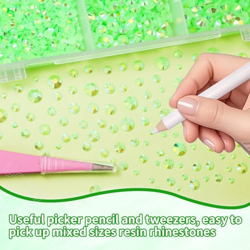 Image of 16000 Pcs Resin Rhinestones for Crafting, Flatback Green Gems Jelly Rhinestones, Mixed Sizes Green Bedazzling Crystal with Pickup Tool for DIY Crafts Clothing Tumblers Mugs Shoes Fabric Nail Art