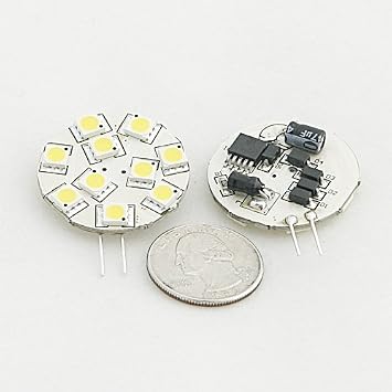 G4 Base Disc Type Side Pin 10 5050smd LED 10 Watt Halogen Replacement for Rv Camper Trailer Boat Marine Warm White, Package of 10 1109wwx10