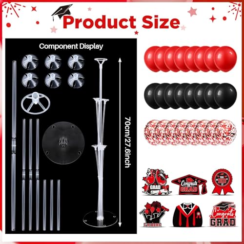 Image of 6 Sets 2026 Graduation Balloon Stand Kit for Table Black Red Balloon Class of 2026 Congrats Grad Table Centerpiece Grad Prom Themed Decoration for Grad School College Ceremonies Party Supplies