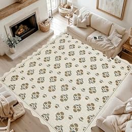 ORTIGIA Scalloped Easy Jute 8x10 Area Rug Vintage Yellow Block Floral