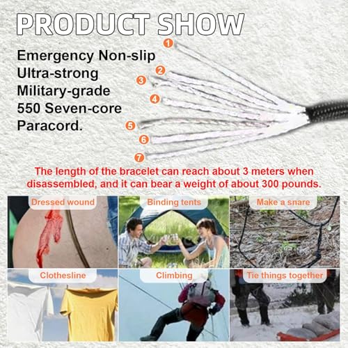 Survival Bracelets, Paracord Bracelets (2 pcs) with Loud Whistle Light Flint, Adjustable Compass Bracelet for Outdoor Camping Hiking Fishing Hunting, Multitools Tactical Gear, Bearable 300 lb - Image 6