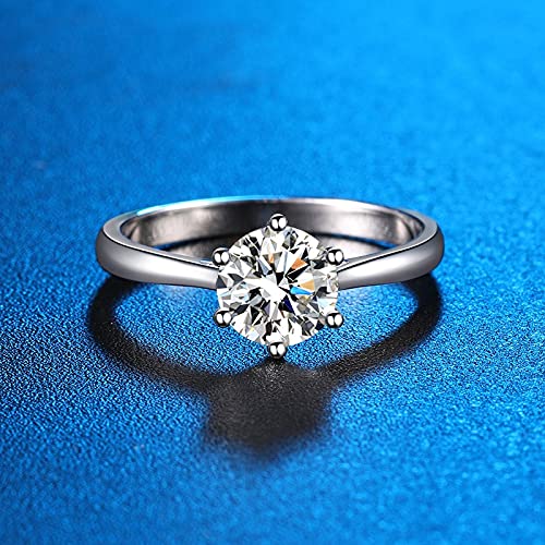 Moissanite Rings for Women, 1/2/3CT Classic Six Prong Solitaire Moissanite Engagement Ring, Wedding Band 925 Sterling Silver with White Gold Plated Lab Created Simulated Round Diamond Ring, D Color VVS1 Clarity.2