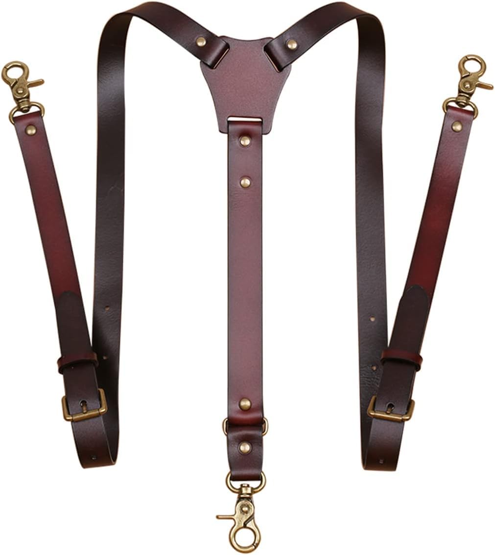 Tirantes para Hombre para Pantalones Tirantes de Cuero para Hombre de Alta Resistencia Y Espalda Ajustable con 3 Ganchos de presión de Metal Tirantes Vintage para Hombre Brace Heav
