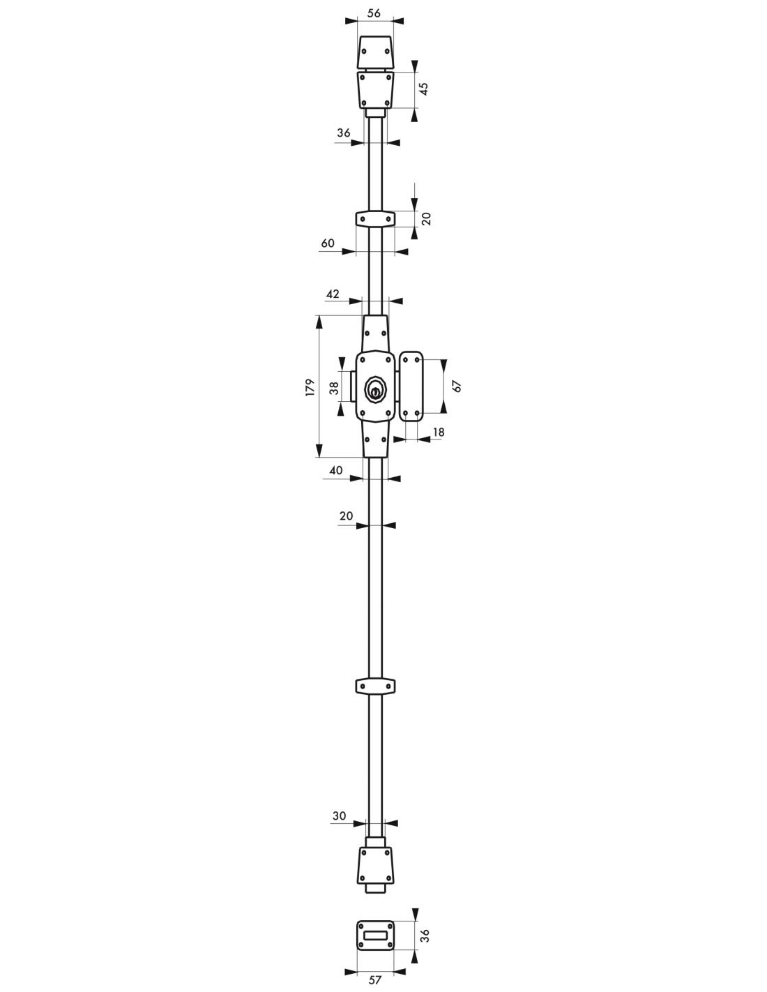 THIRARD - Verrou à bouton Mirage 6 pour porte d'entrée, cylindre 45mm, tringle 3 pts en acier, gauche, 3 clés, bronze
