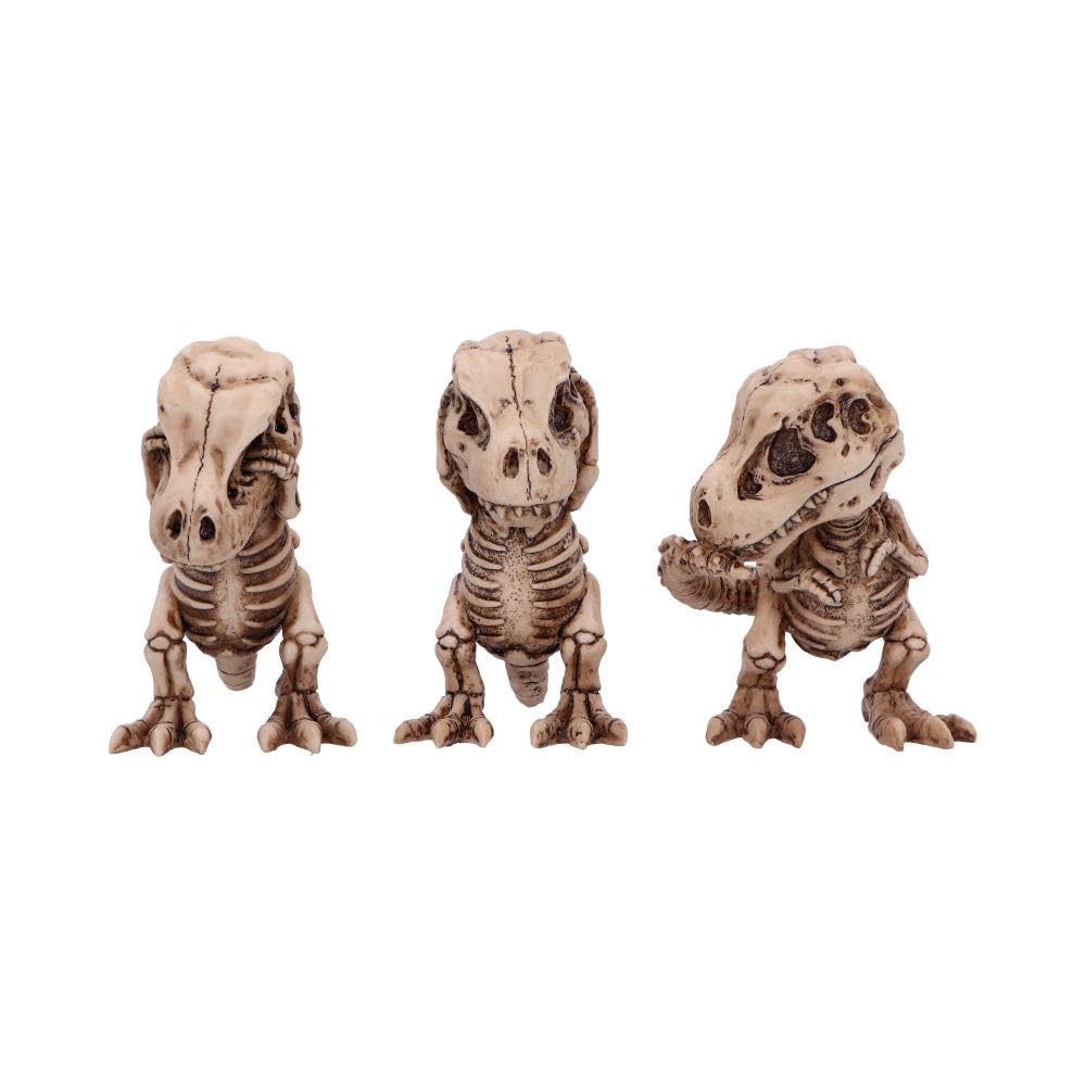 Nemesis Now Three Wise See No Evil Hear No Evil Speak No Evil Figurines, Adorable Hand-Painted Resin Collectibles and Gift - Tyrannasaurus Rex Skeletons