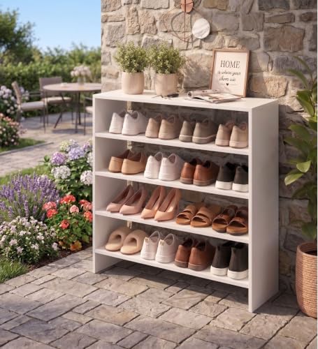 Image of Spyder Craft Engineering Wood Open Shelf Shoe Organizer Shoe Cabinet for Home, Shoe Rack with Multiple Shelves, Space Saving Shoe Rack for Entryway, Living Room & Bedroom, White, DIY Assembly